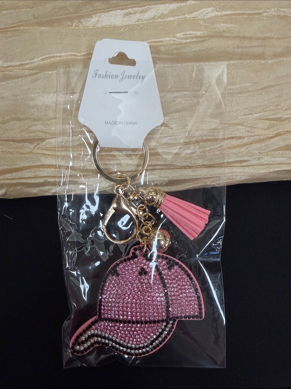 Fashion Jewelry Pink Crystal Baseball Cap Key & Card Holder with Tassel